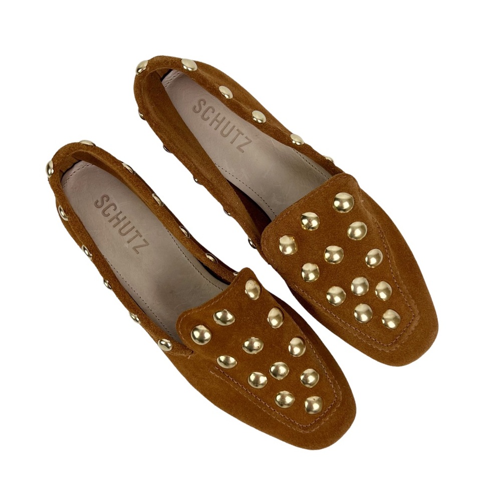 SOLD! SCHUTZ Laurie Studded Loafers in Wood Suede - Picture 1 of 8